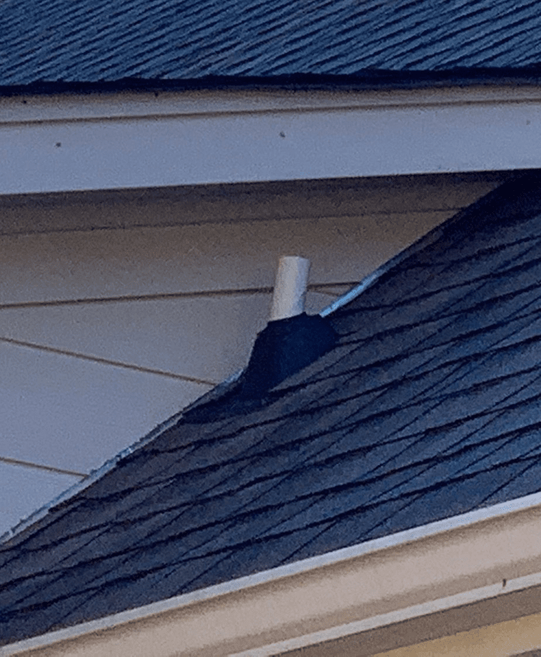 Roof with a pipe vent installed.